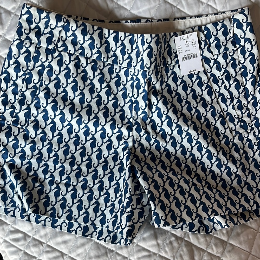 J. Crew Women's Blue Seahorse Print Shorts